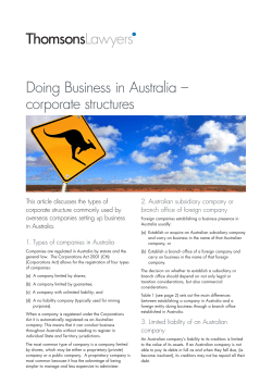 Doing Business in Australia &ndash; corporate structures