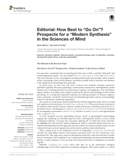 Editorial: How Best to "Go On``? Prospects for a "Modern Synthesis