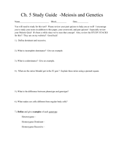 Ch. 5 Study Guide -Meiosis and Genetics