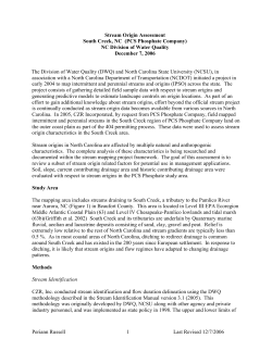 Stream Origin Assessment South Creek, NC (PCS Phosphate