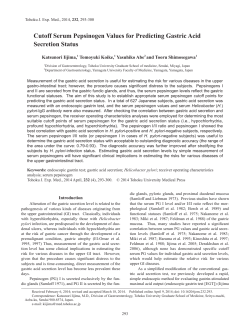 Cutoff Serum Pepsinogen Values for Predicting Gastric Acid