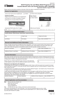 2016 Property Tax and Water Relief Program for
