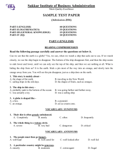 Sample Test Paper for Admission-2016