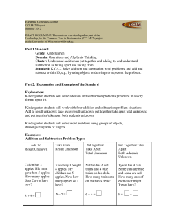 Part 1 Standard Grade: Kindergarten Domain: Operations