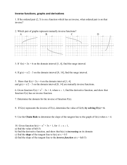 Inverse functions, graphs and derivatives 1. If the ordered pair (2, 3