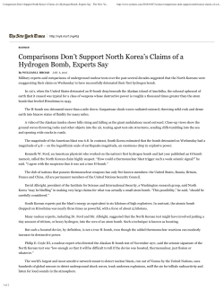 Comparisons Don`t Support North Korea`s Claims of a Hydrogen