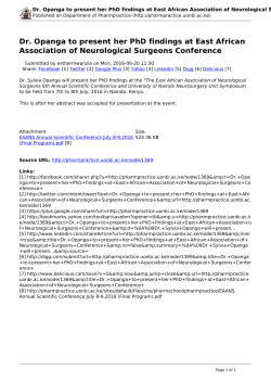 Dr. Opanga to present her PhD findings at East African Association