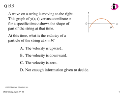 A wave on a string is moving to the right. This graph of y(x, t) versus