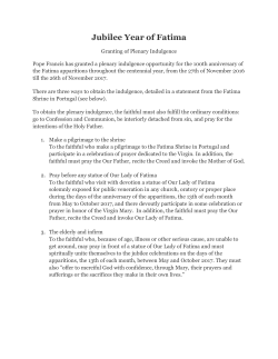 Jubilee Year of Fatima Indulgence