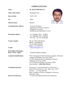CURRICULAM VITAE Name : Dr. DEVENDRAPPA H Name of the