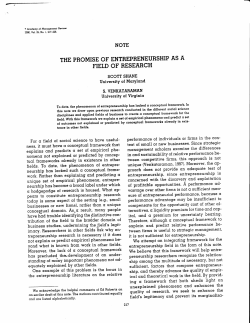 THE PROMISE OF ENTREPRENEURSHIP AS A FIELD OF