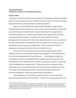 Tocqueville Revisited -- Participation in America in the Twenty