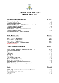 ASHMOLE SHOP PRICE LIST Effective March 2015