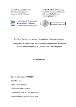 APLES &ndash; The Achondroplasia Personal Life Experience Scale