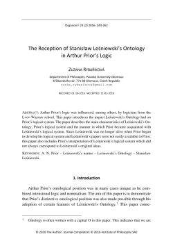 The Reception of Stanisław Leśniewski`s Ontology in Arthur Prior`s