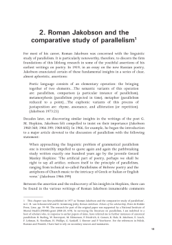 Roman Jakobson and the comparative study of parallelism