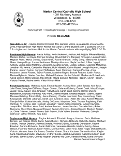 Marian Central Announces 1st Semester Honor Roll