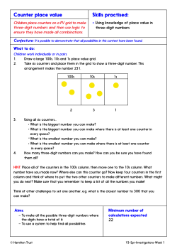 Counter place value Skills practised: