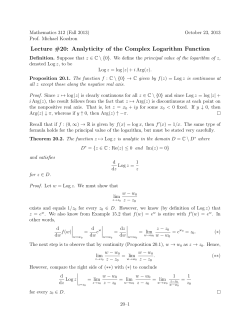 Lecture #20: Analyticity of the Complex Logarithm Function