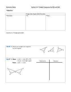 Geometry Notes Section 4-3: Triangle Congruence by ASA and AAS