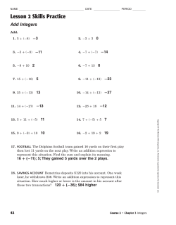 Lesson 2 Skills Practice Add Integers