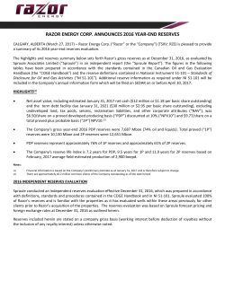 Razor Announces 2016 Year End Reserves