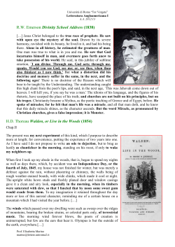 R.W. Emerson Divinity School Address (1838) H.D. Thoreau Walden