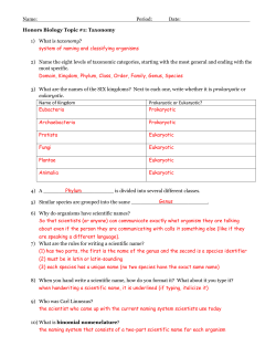 Topic #1: Taxonomy
