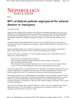 80% of dialysis patients unprepared for natural disaster or emergency