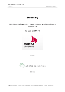 Summary - FRN Siem Offshore Inc Senior Unsecured Bond Issue