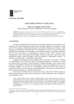 10.1515/rjes -2016-0004 THE DUMBING DOWN OF LITERATURE