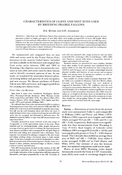 characteristics of cliffs and nest sites used by breeding prairie falcons