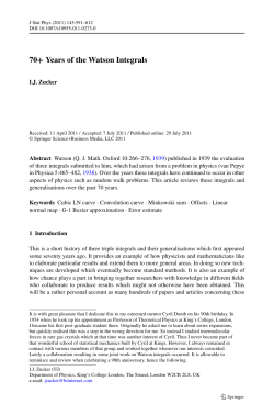 70+ Years of the Watson Integrals (by I. J. Zucker)