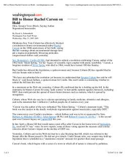 Bill to Honor Rachel Carson on Hold