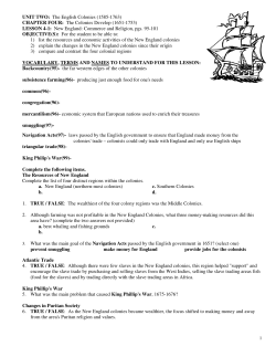 UNIT TWO: The English Colonies (1585