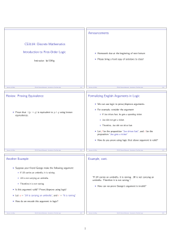 CS311H: Discrete Mathematics Introduction to First