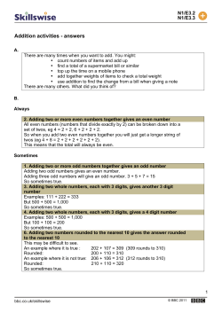 Addition activities - answers