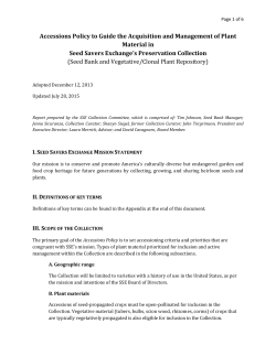 Accessions Policy to Guide the Acquisition and Management of