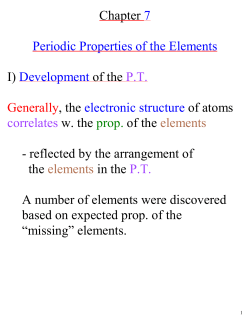 Chapter 7 Periodic Properties of the Elements I) Development of the