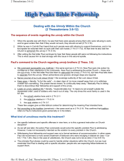 Dealing with the Unruly W ithin the Church (2 Thessalonians 3:6-12)
