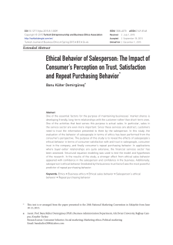 Ethical Behavior of Salesperson: The Impact of Consumer`s