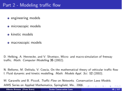 Conservation Law Models for Traffic Flow