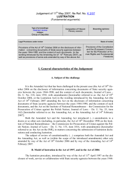 I. General characteristics of the Judgement