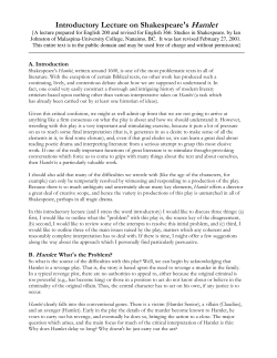 Introductory Lecture on Shakespeare`s Hamlet