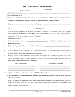SMALL ESTATE AFFIDAVIT ($100,000 and under) I, on oath state