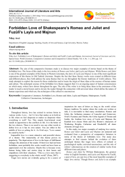 Forbidden Love of Shakespeare`s Romeo and Juliet and Fuz&ucirc;l&icirc;`s