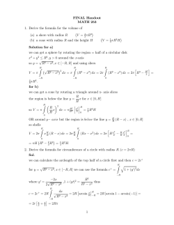 FINAL Handout MATH 253 1. Derive the formula for the volume of (a