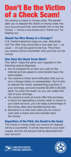 Don`t Be the Victim of a Check Scam!