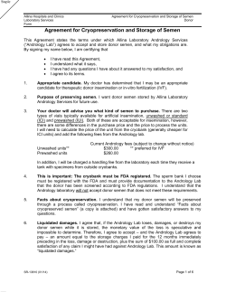 Agreement for Cryopreservation and Storage of Semen