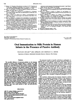 Oral Immunization to Milk Protein in Human Infants in the